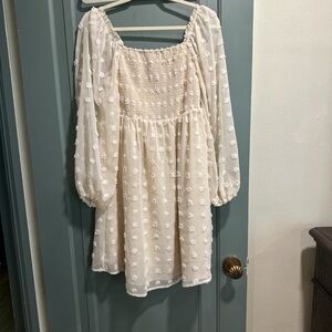Ivory/Cream Swiss Dot Smocked Knee Length Dress Size Small